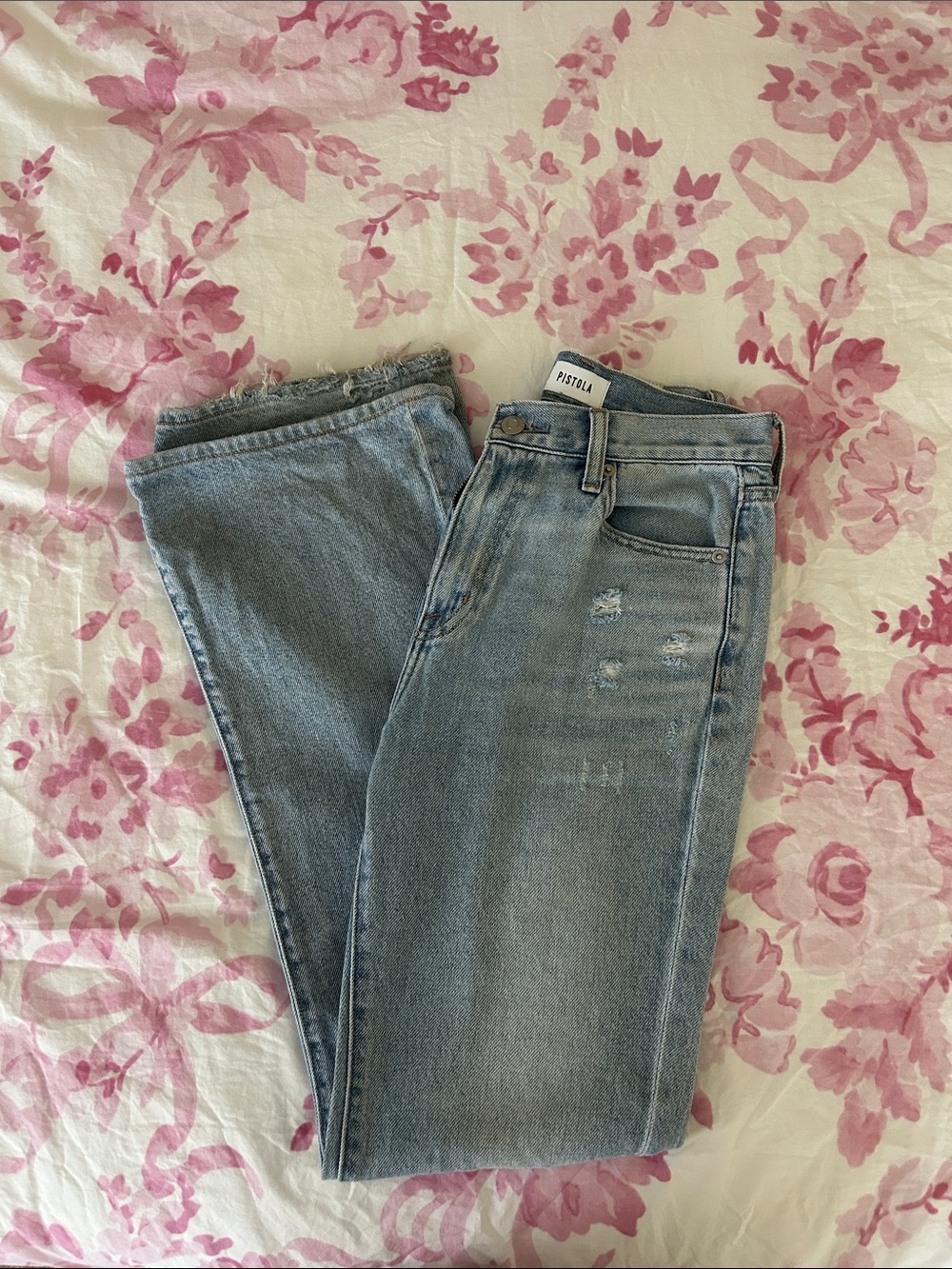 pistola faded blue high-rise flare jeans
